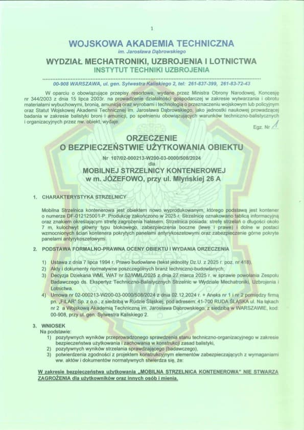 Certyfikat Wojskowej Akademii Technicznej